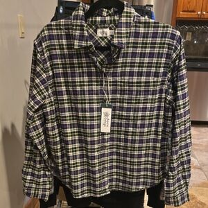 Alpine Design Blue, Green and White Plaid Button-Down Shirt